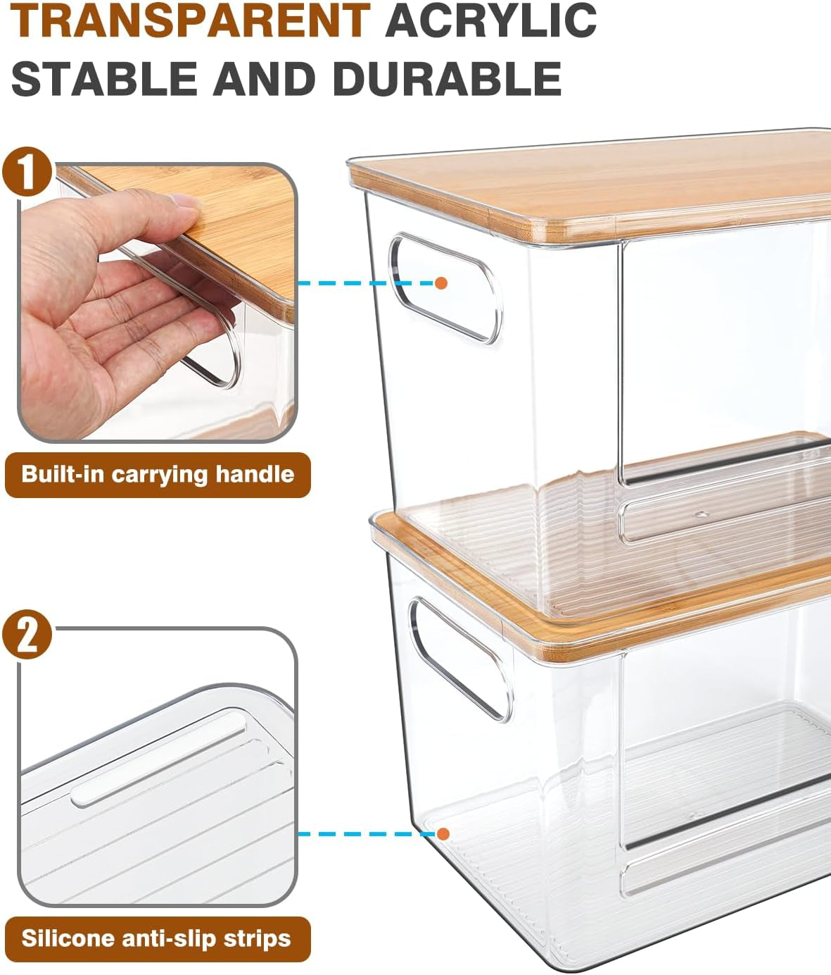 Trash Bag Holder, Acrylic Garbage Bag Dispenser with Bamboo Top, Extra Large Trash Bags Dispenser under Sink for Kitchen, Pantry, Laundry Room, Cabinet Organizer and Storage (1 PACK)