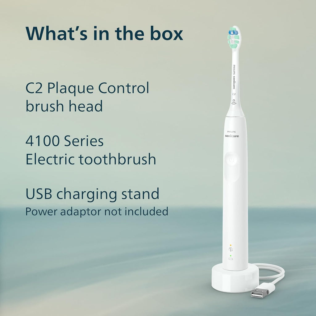 4100 Series Electric Toothbrush - Sonic Toothbrush with Advanced Sonic Technology, Pressure Sensor, Two Intensity Settings, Smartimer & Quadpacer, White, Model HX3681/23