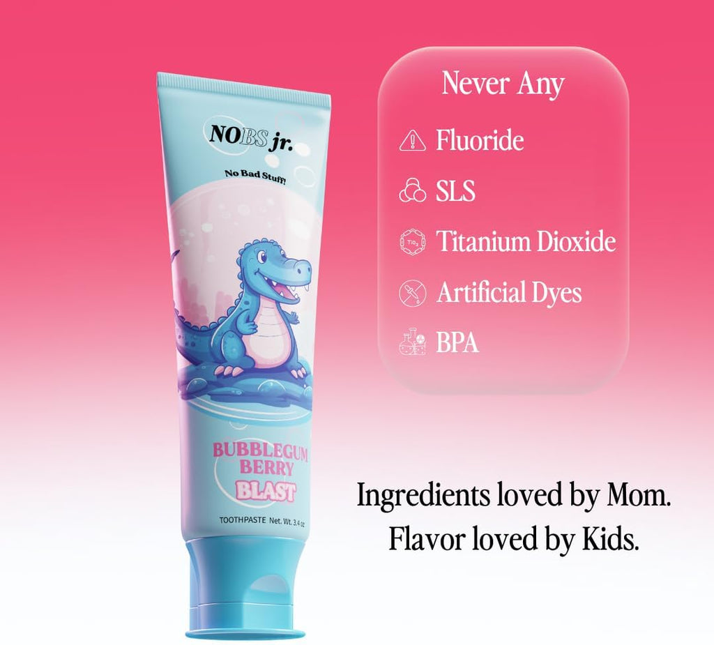 Jr. Kids Nano Hydroxyapatite Toothpaste – Fluoride Free, Sls-Free, Remineralizing - Dentist Formulated - Bubblegum Berry