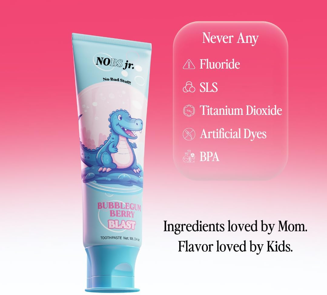 Jr. Kids Nano Hydroxyapatite Toothpaste – Fluoride Free, Sls-Free, Remineralizing - Dentist Formulated - Bubblegum Berry