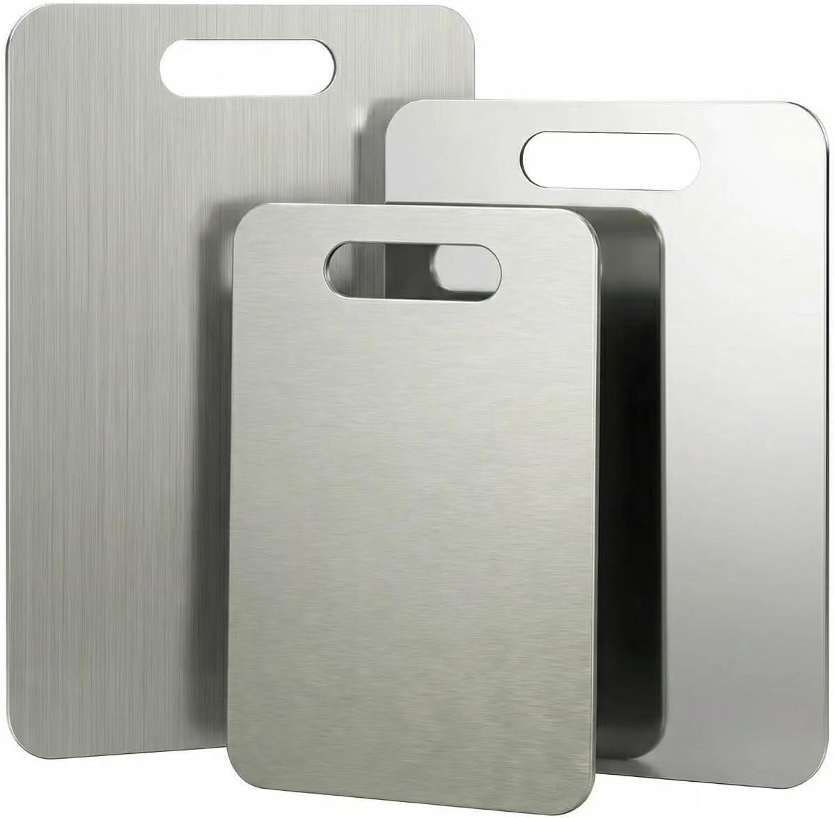 Stainless Steel Cutting Boards for Kitchen, 3 PCS Non Toxic Metal Chopping Board Set, Dishwasher Safe & Warp Proof (15.3"X11", 13.4"X9", 11.8"X7.9" Inch)
