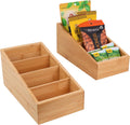 4-Section Snack Organizer with Removable Dividers for Kitchen, Cabinet, Office, Countertop, 2 Pack Bamboo Pantry Storage Organization for Spice Packets, Seasoning Pouches, Coffee Pods