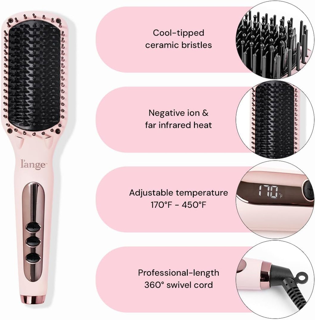 Le Vite Straightening Brush | Heated Hair Tool for Smoother, Frizz-Controlled Look | Dual-Voltage Hot Brush Straightener for Effortless Styling & Shine | Ceramic Standard Size (Blush)