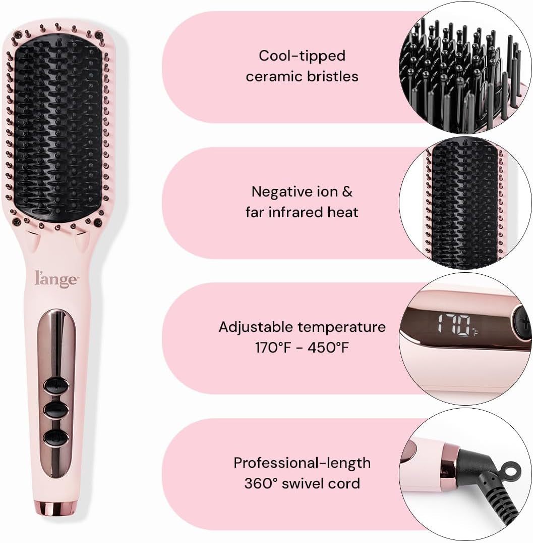 Le Vite Straightening Brush | Heated Hair Tool for Smoother, Frizz-Controlled Look | Dual-Voltage Hot Brush Straightener for Effortless Styling & Shine | Ceramic Standard Size (Blush)