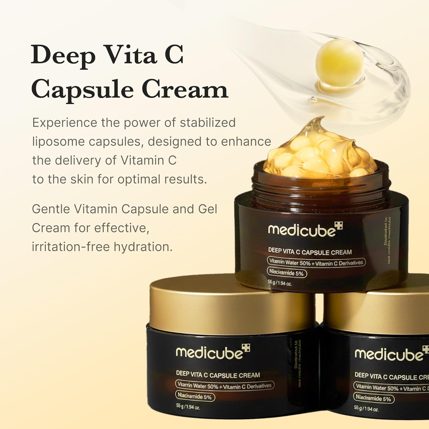 Capsule Cream with Deep Vitamin C | Liposome Vitamin C Golden Capsule for Radiance & Firm-Looking Skin | Hydrating Glow Gel Texture | Korean Skincare, 1.94 Oz