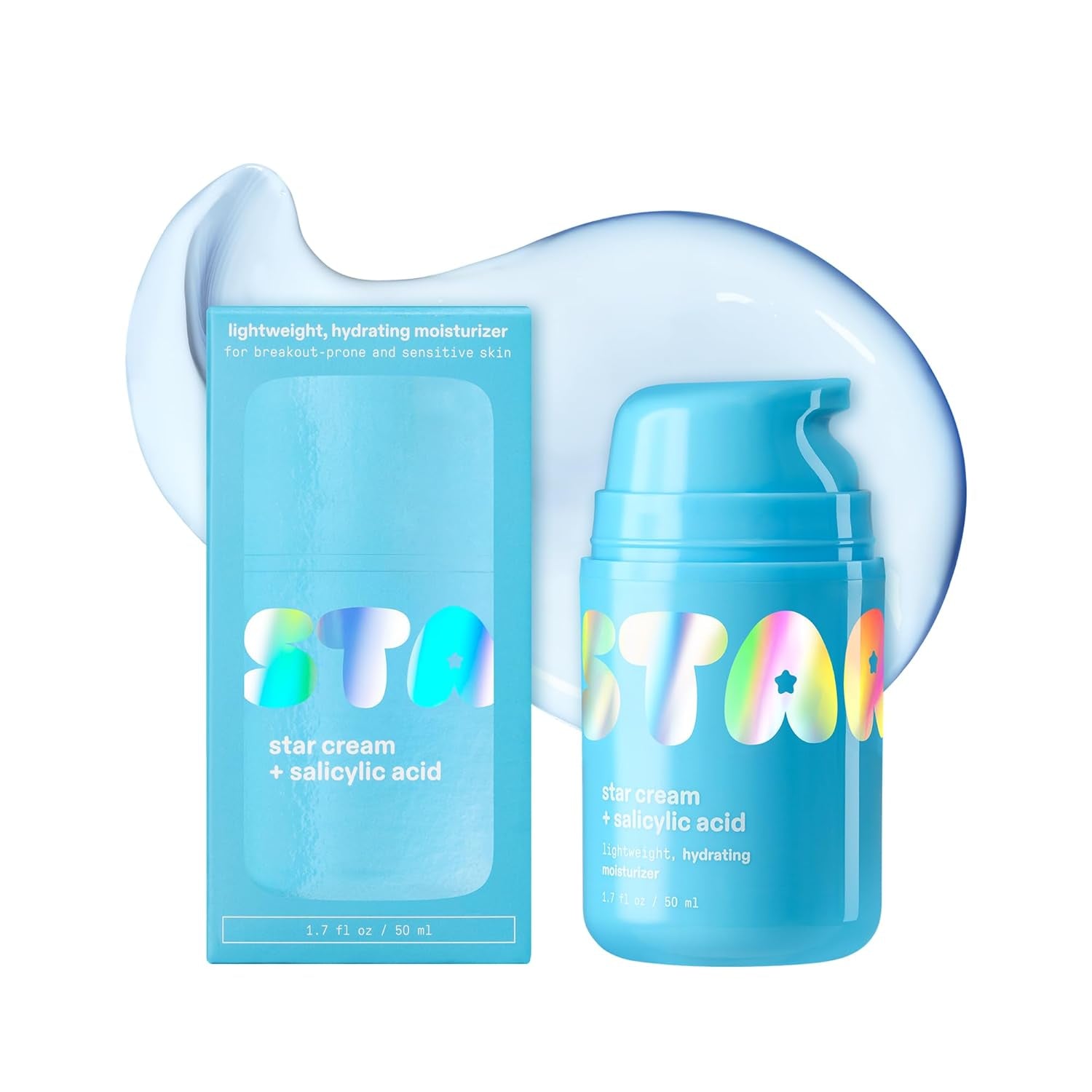 Starface Star Cream + Salicylic Acid, Lightweight, Hydrating Moisturizer, Made for Breakout-Prone and Sensitive Skin, Minimize Breakouts, Unclog Pores, Oil-Free, Fragrance Free (1.7 Fl Oz)