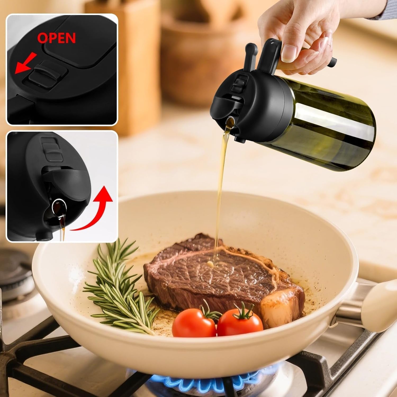 - Olive Oil Sprayer for Cooking, 16Oz/470Ml Glass Light-Proof Oil Pourer for Kitchen with Stickers for Air Fryer, Cooking, Salad, and BBQ with Stickers