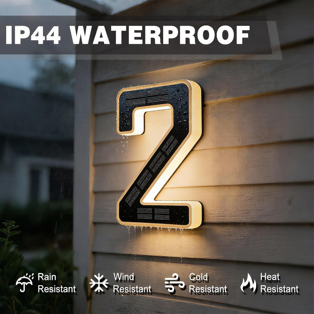6.7 Inch Solar Lighted House Numbers for Outside, Light up Waterproof LED Address Signs for Houses, Backlit Illuminated Exterior Modern House Numbers Light (2-Black, 6.7IN)