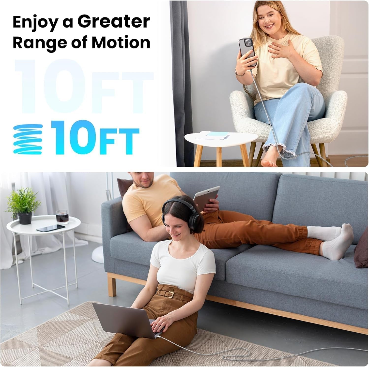 USB C Cable，3 Pack 10FT 60W Fast Charging USB C to USB C Cable, Durable Type C Charger Cable for Iphone 17/16/15/Ipad Macbook Carplay and More-Grey White