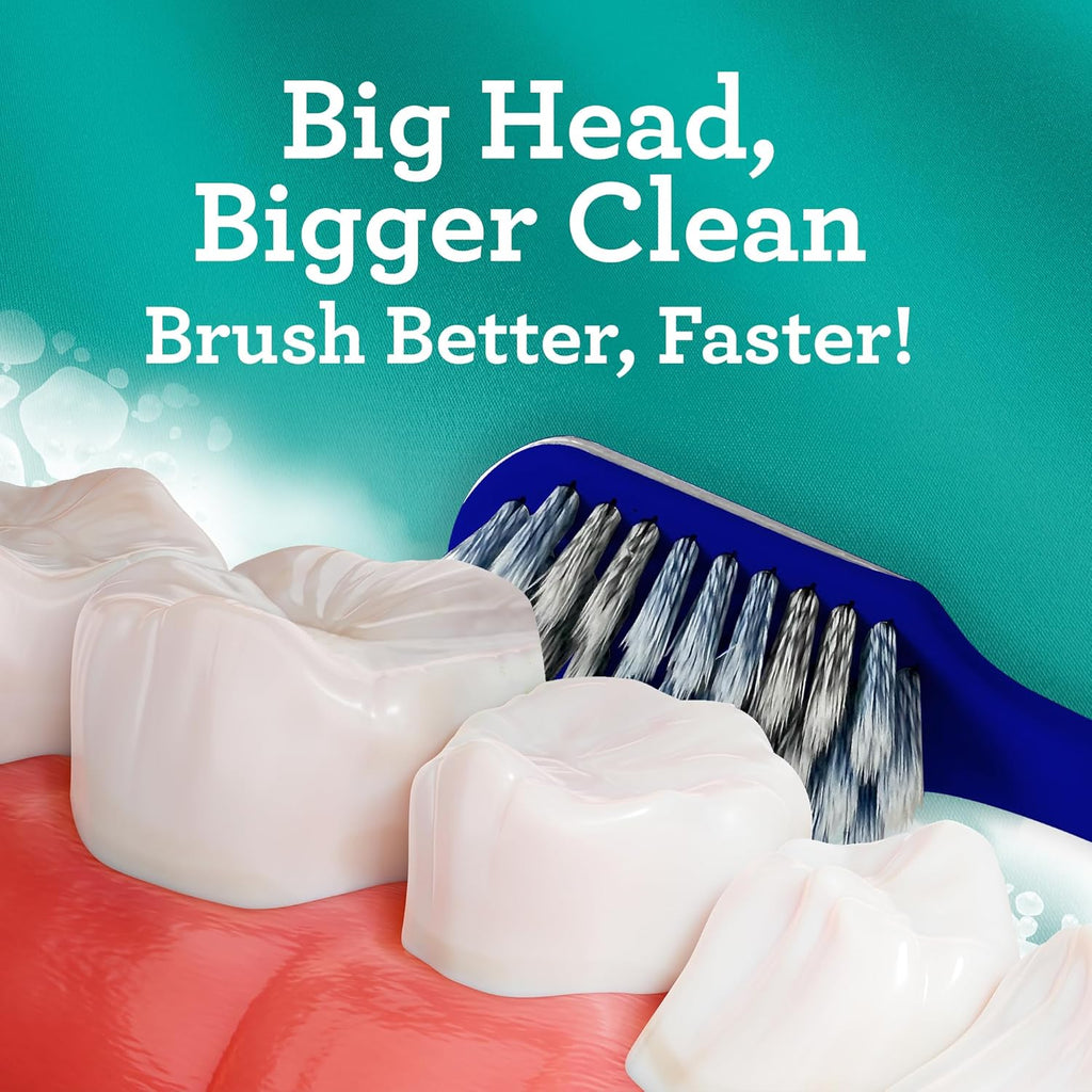 Gentle Giant Toothbrush with Dual Action Flossing Spiral Bristles, Non-Slip Ergo Dexa Grip, Helps in Teeth Whitening, BPA Free Manual Toothbrushes, Assorted Colors, 4 Count