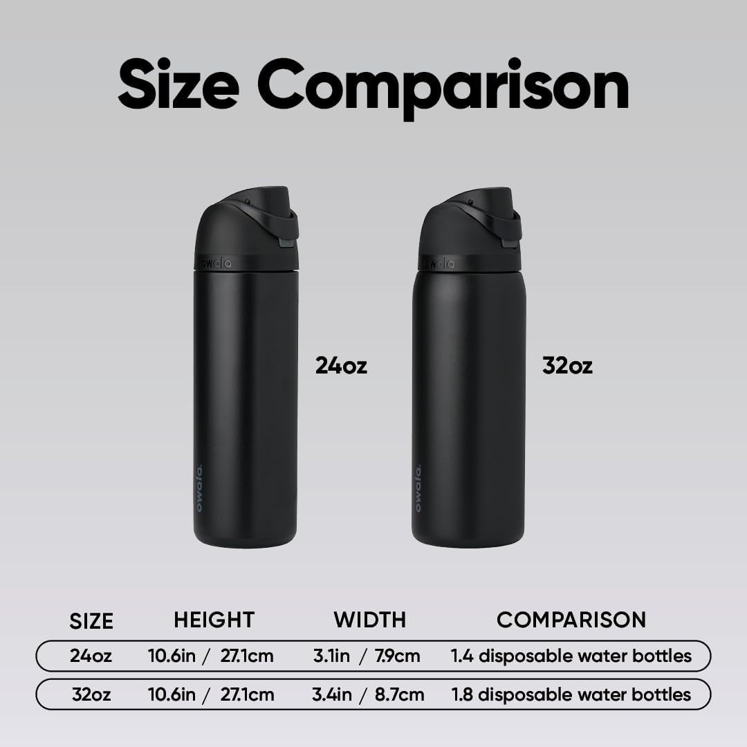 Owala Freesip Insulated Stainless Steel Water Bottle with Straw, Bpa-Free Sports Water Bottle, Great for Travel, 24 Oz, Very, Very Dark