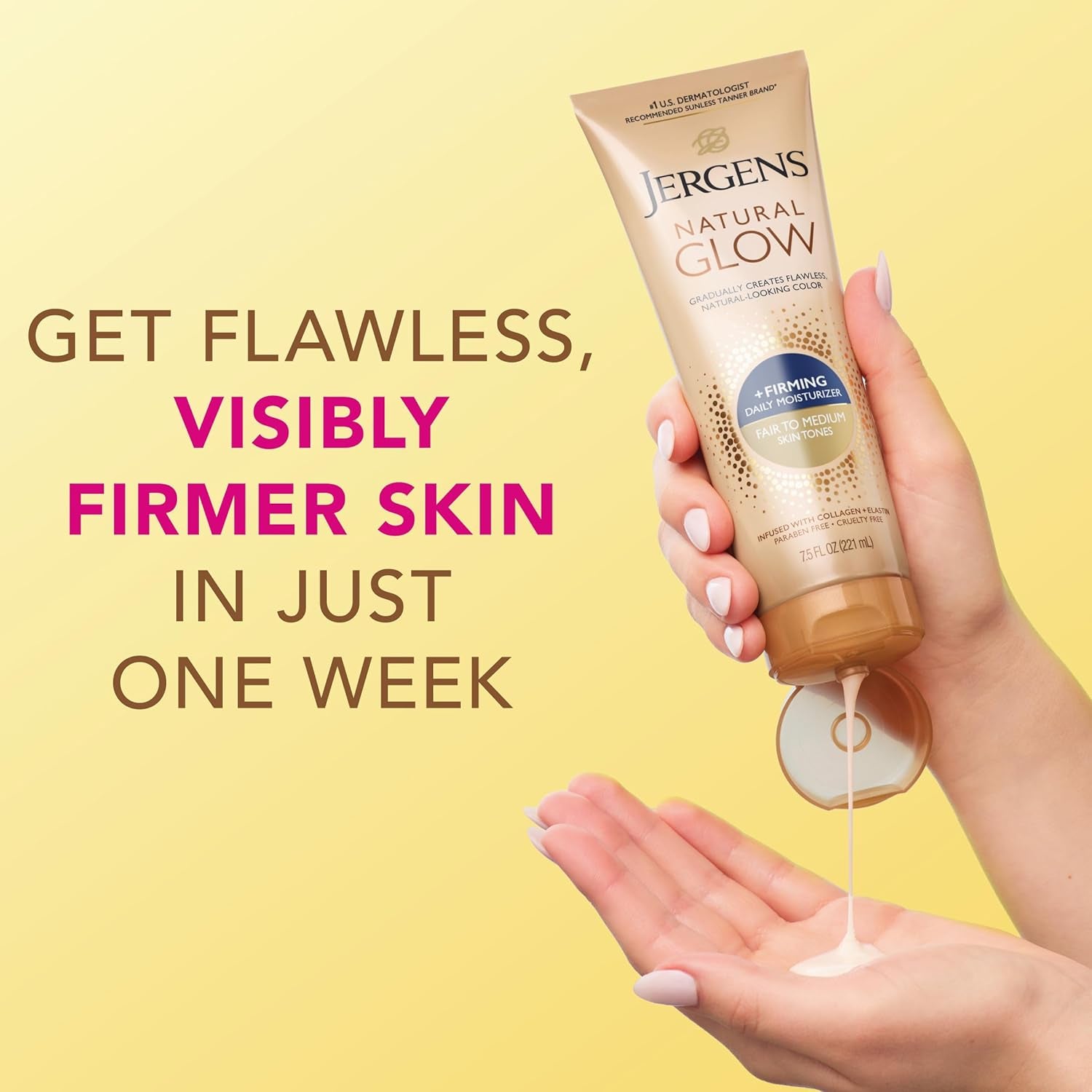 Natural Glow +Firming Self Tanner Body Lotion, Fair to Medium Skin Tone, Sunless Tanning Moisturizer with Collagen and Elastin. Helps to Visibly Reduce Cellulite, 7.5 Fl Oz