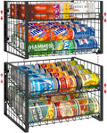 2-Tier Stackable Can Rack Organizer for Pantry, Adjustable Can Dispenser Holds up to 60 Cans, Can Storage Holder for Various Ounces of Canned Food Soda Drinks, Black, 2 Pack
