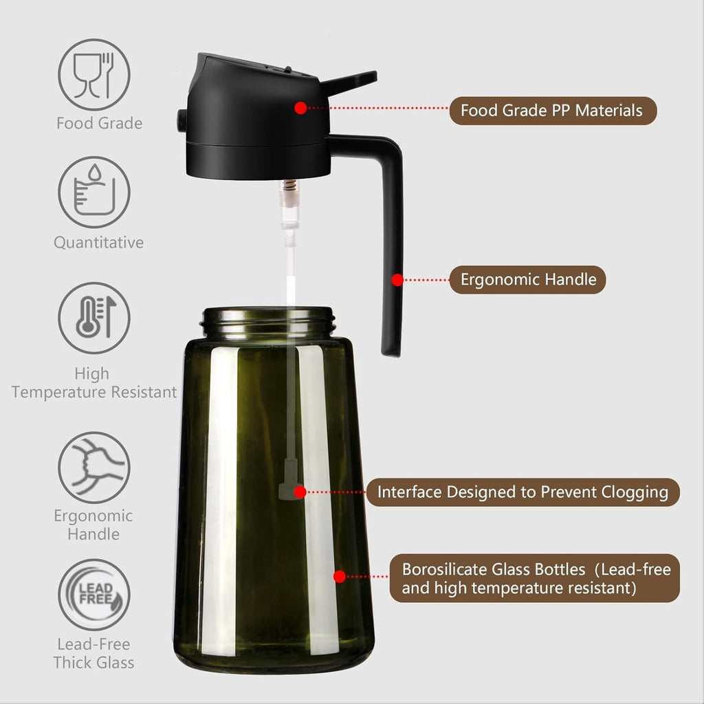 - Olive Oil Sprayer for Cooking, 16Oz/470Ml Glass Light-Proof Oil Pourer for Kitchen with Stickers for Air Fryer, Cooking, Salad, and BBQ with Stickers