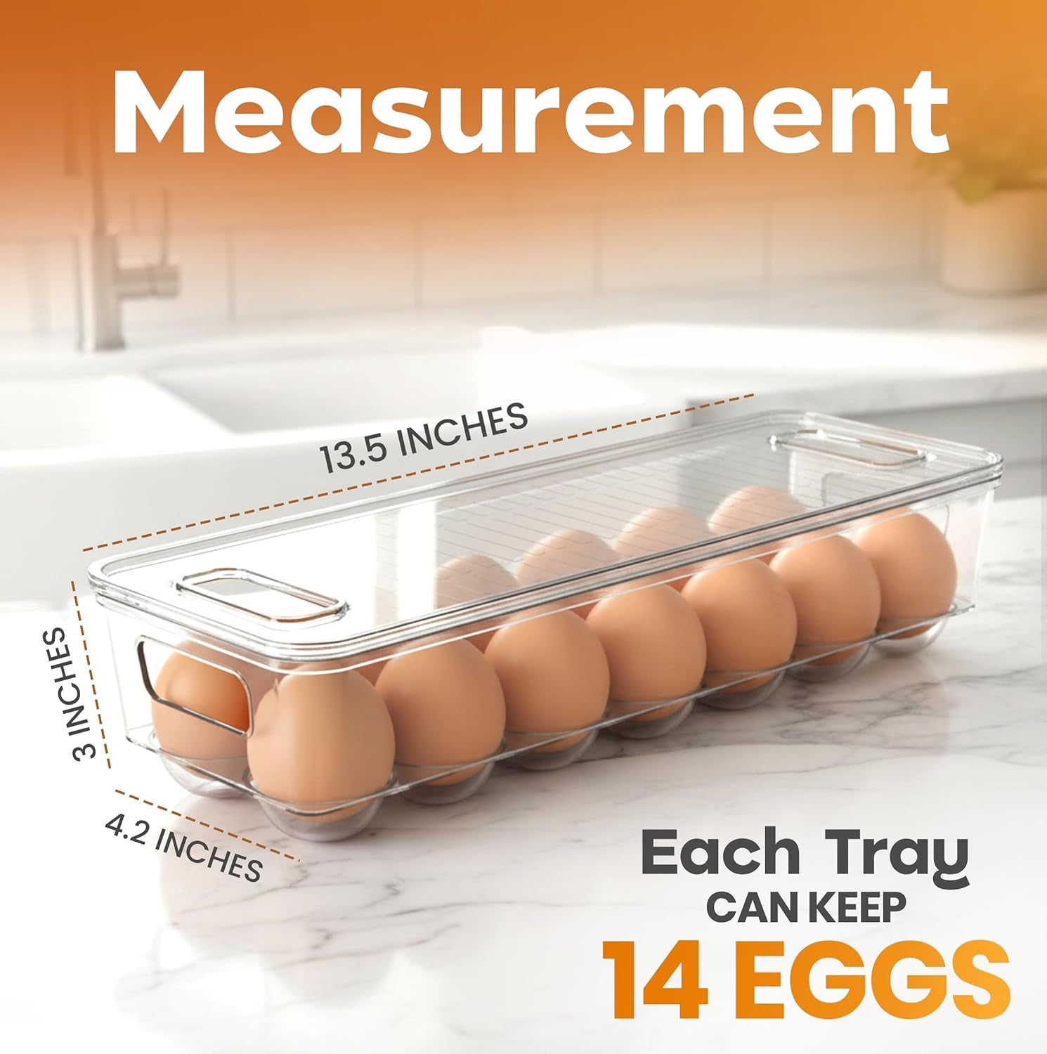 Egg Container with Lid and Handle for Refrigerator Organization- Pack of 2 - Clear Stackable Egg Holder for Kitchen or Pantry Organizers and Storage