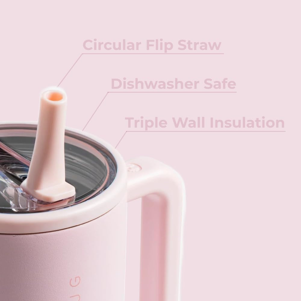 Traveler - 32 Oz Water Bottle with Handle & Flip Straw - Fits in Cup Holder, Leak Resistant Tumbler-Reusable Insulated Stainless Steel & Rubber Base - Gifts for Women & Men, Pink Sand