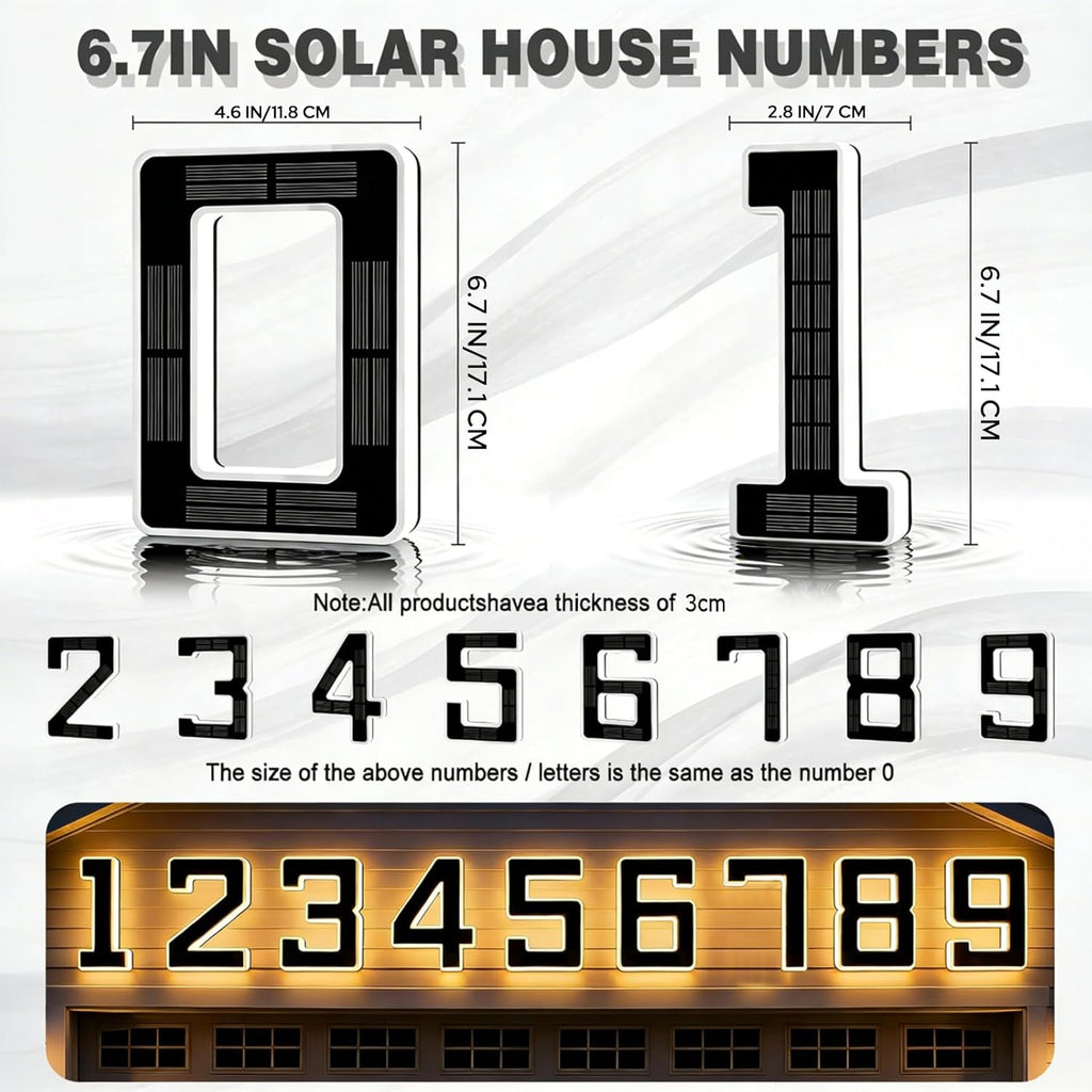 6.7 Inch Solar Lighted House Numbers for Outside, Light up Waterproof LED Address Signs for Houses, Backlit Illuminated Exterior Modern House Numbers Light (2-Black, 6.7IN)