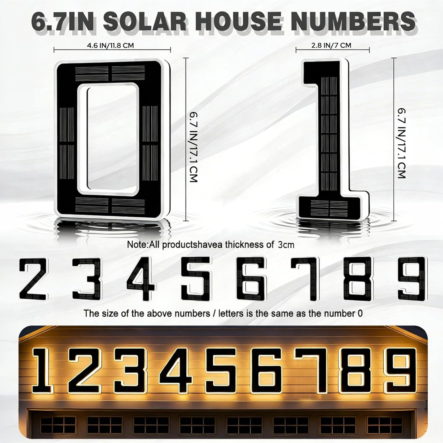 6.7 Inch Solar Lighted House Numbers for Outside, Light up Waterproof LED Address Signs for Houses, Backlit Illuminated Exterior Modern House Numbers Light (2-Black, 6.7IN)
