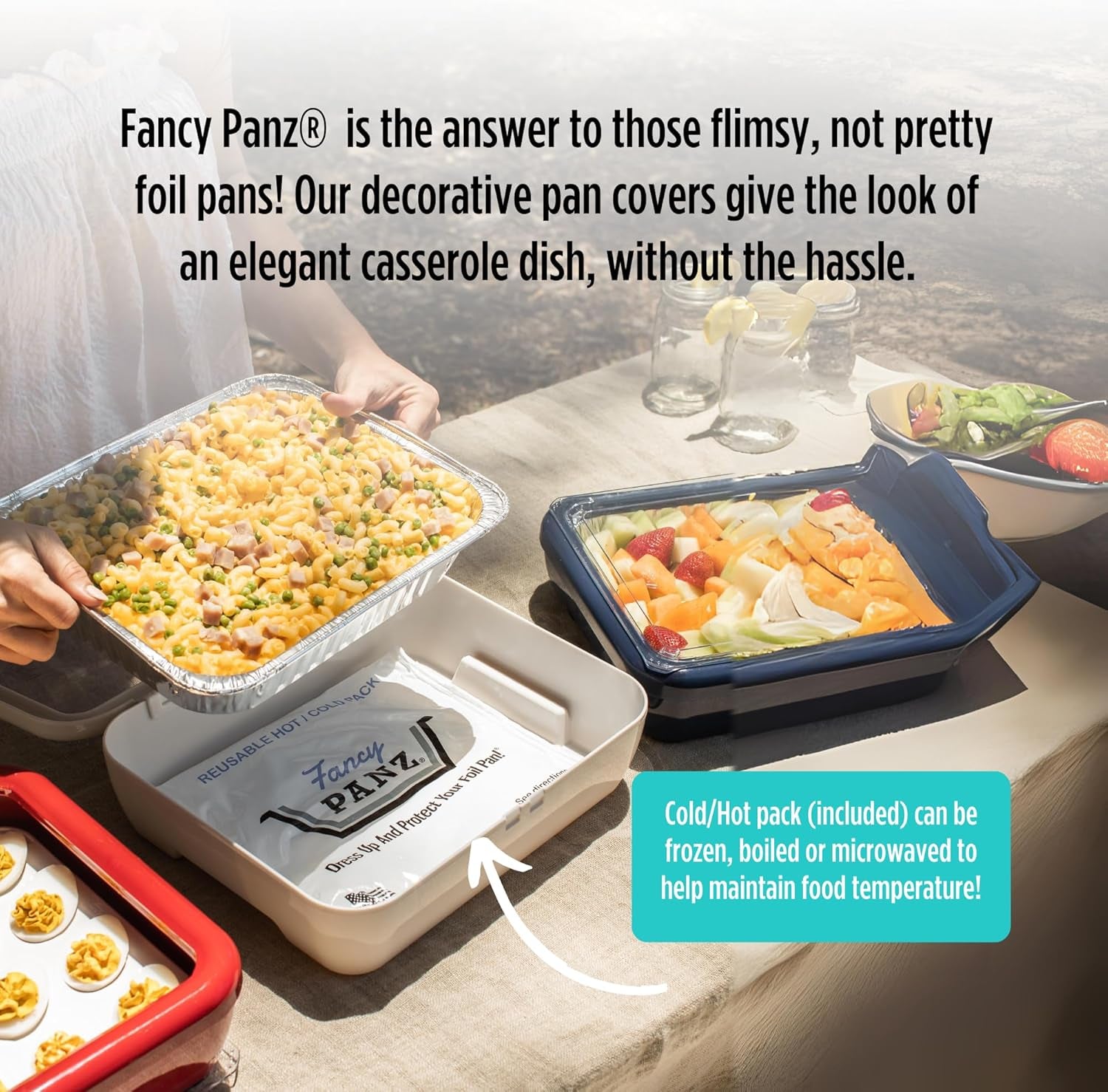 - Aqua Premium Aluminum Foil Pan Carrier with Lid & Hot/Cold Pack - BPA Free, Made in the USA Elevated Food Serving Tray - Portable Casserole Carrier with Lid - Hosting Essentials