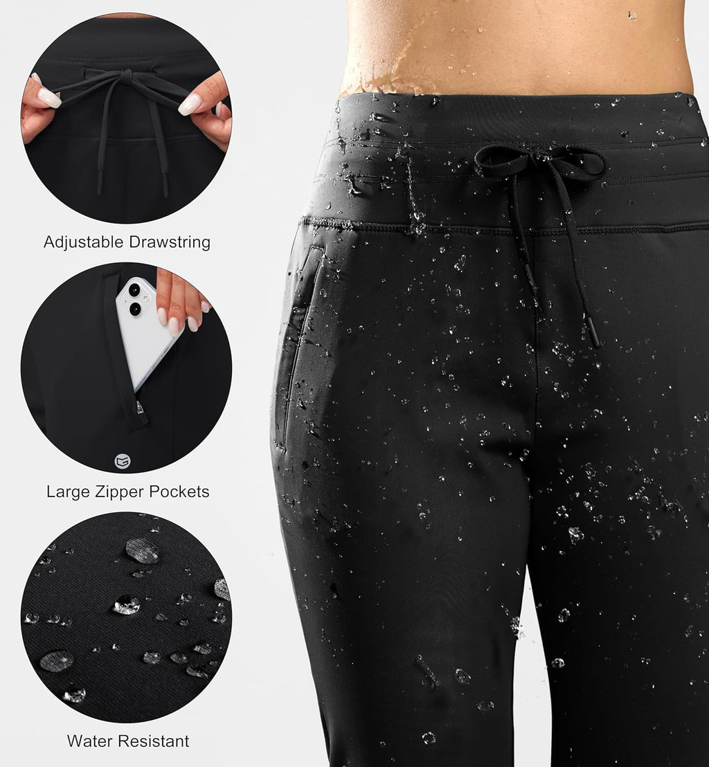 Women'S Fleece Lined Joggers High Waisted Water Resistant Thermal Winter Sweatpants Running Hiking Pockets