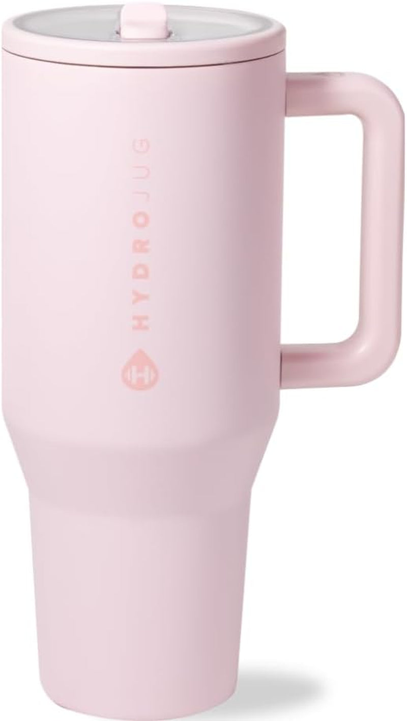 Traveler - 32 Oz Water Bottle with Handle & Flip Straw - Fits in Cup Holder, Leak Resistant Tumbler-Reusable Insulated Stainless Steel & Rubber Base - Gifts for Women & Men, Pink Sand