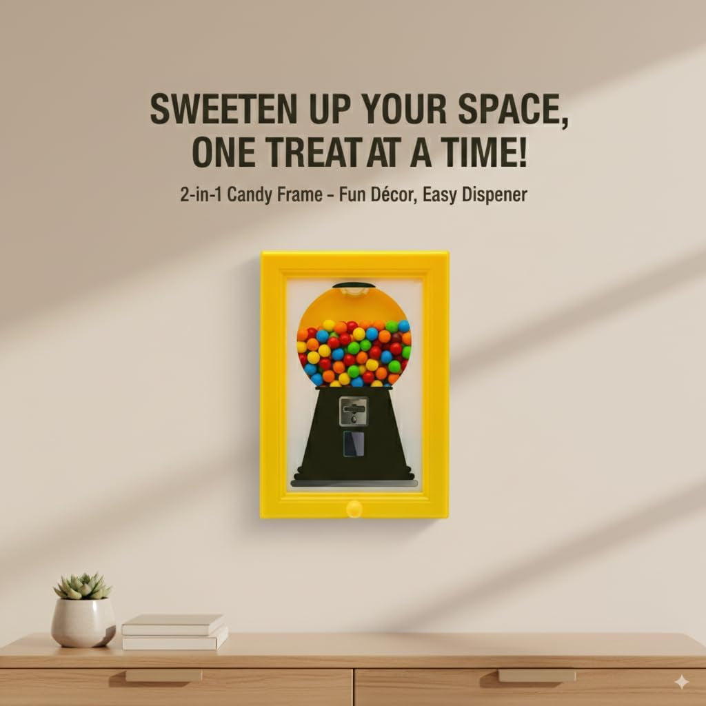 Herton Candy Dispenser, Rare Vintage the Handy Candy Frame - Hanging Candies Machine Art, Mini Wall Mount Gumball Machine, Snack Spinner Picture Frame Display, Hang on Wall or Stand on Table (Pink)
