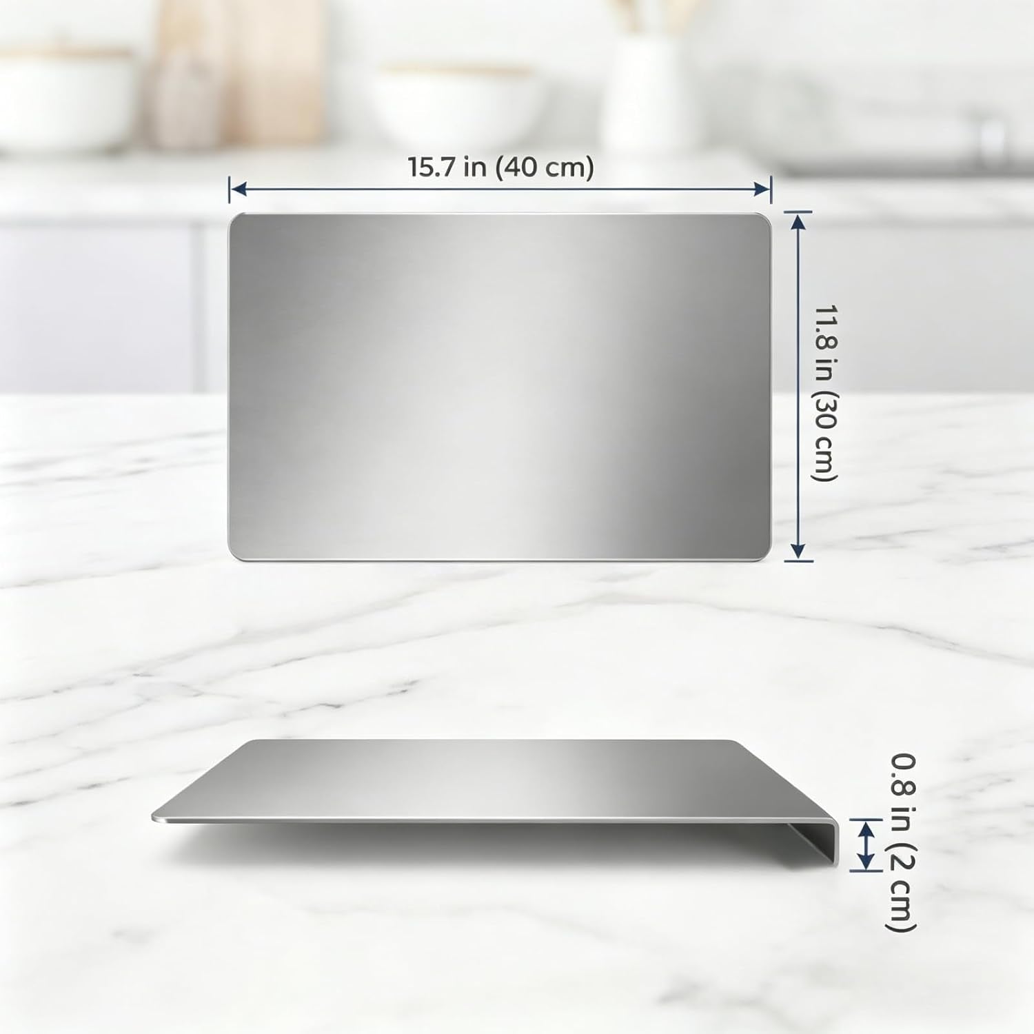 Stainless Steel Cutting Board for Kitchen with Counter Lip, Large Metal Chopping Board 15.7" × 11.8", Heavy Duty Kitchen Cutting Board for Meat, Vegetables & Dough, Easy Clean Countertop Prep Board
