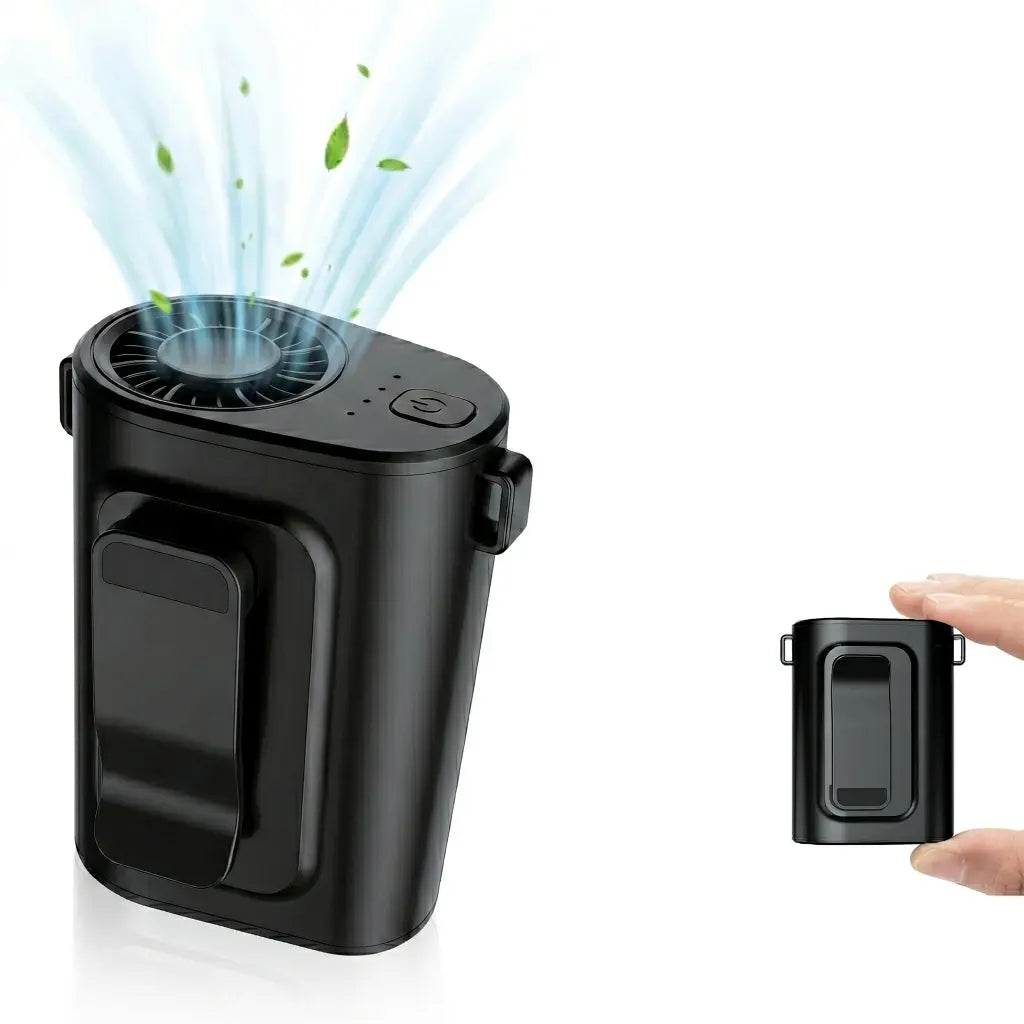 Portable Clip Fan Rechargeable 5000Mah, 4-Speed Strong Airflow Waist & Belt Clip Fan with Stand, Wearable Cooling Fan for Work, Camping, Travel, Hiking Outdoor Essentials Black