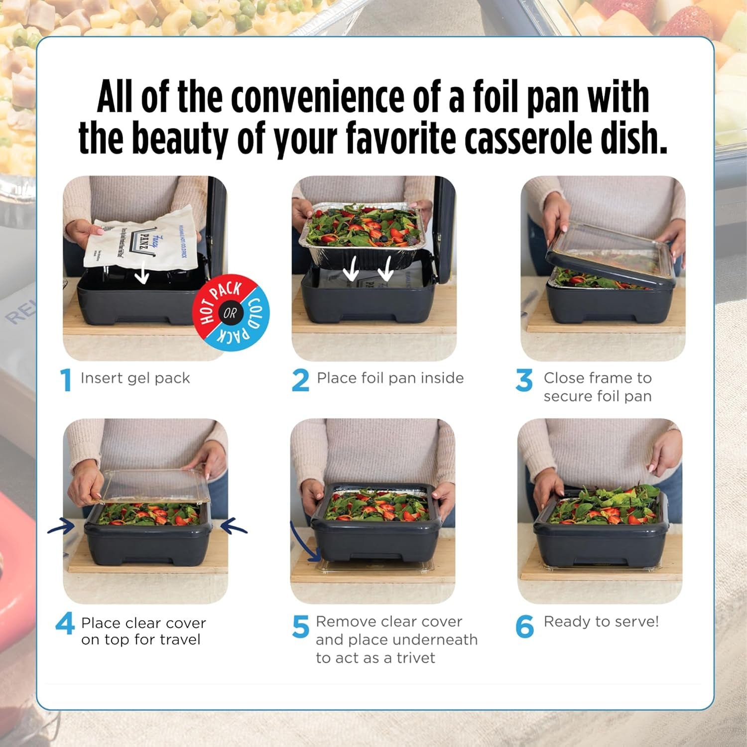 - Aqua Premium Aluminum Foil Pan Carrier with Lid & Hot/Cold Pack - BPA Free, Made in the USA Elevated Food Serving Tray - Portable Casserole Carrier with Lid - Hosting Essentials