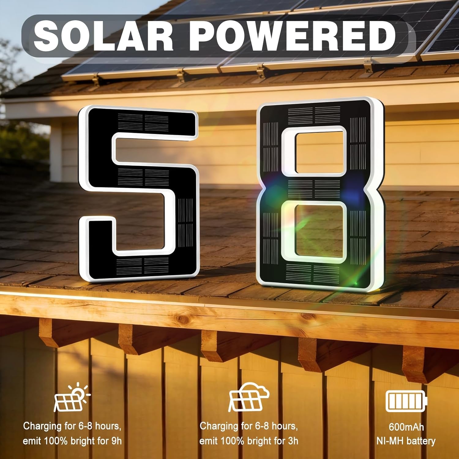 6.7 Inch Solar Lighted House Numbers for Outside, Light up Waterproof LED Address Signs for Houses, Backlit Illuminated Exterior Modern House Numbers Light (2-Black, 6.7IN)