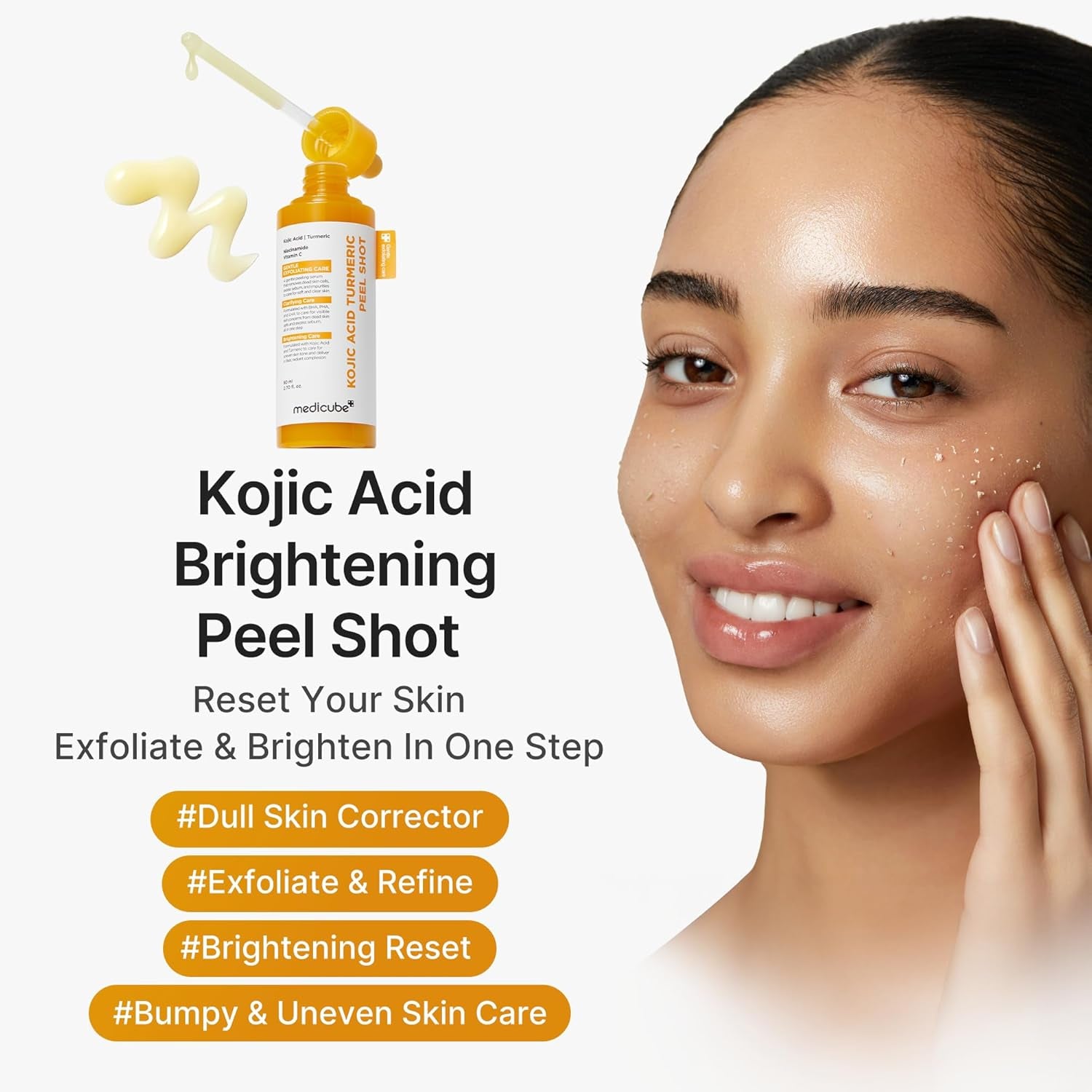 Body Peel Shot with Kojic Acid and Turmeric | Gentle Body Brightening & Exfoliating Serum with BHA, LHA & PHA for Dead Skin Cells, Uneven Looking Skin & Excess Sebum | 9.46 Fl.Oz