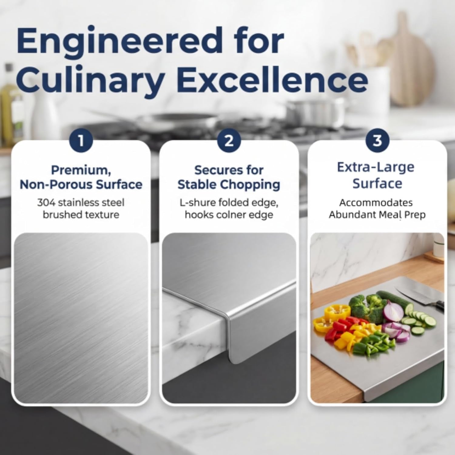 Stainless Steel Cutting Board for Kitchen with Counter Lip, Large Metal Chopping Board 15.7" × 11.8", Heavy Duty Kitchen Cutting Board for Meat, Vegetables & Dough, Easy Clean Countertop Prep Board