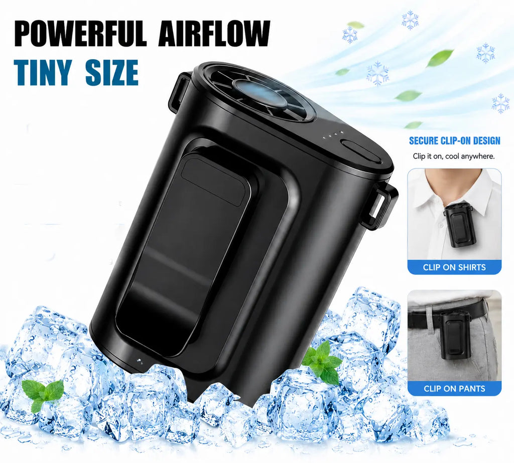 Portable Clip Fan Rechargeable 5000Mah, 4-Speed Strong Airflow Waist & Belt Clip Fan with Stand, Wearable Cooling Fan for Work, Camping, Travel, Hiking Outdoor Essentials Black