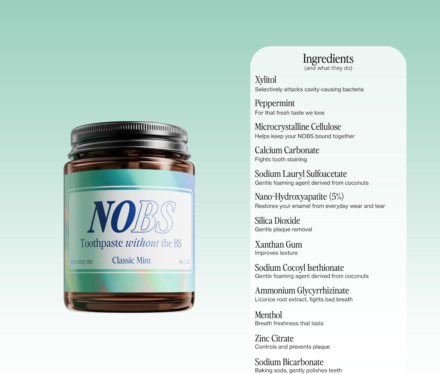 (No Bad Stuff) Toothpaste Tablets - Nano Hydroxyapatite, Fluoride & Plastic Free, Eco & Travel Friendly - Remineralize with NHA (3 Month)