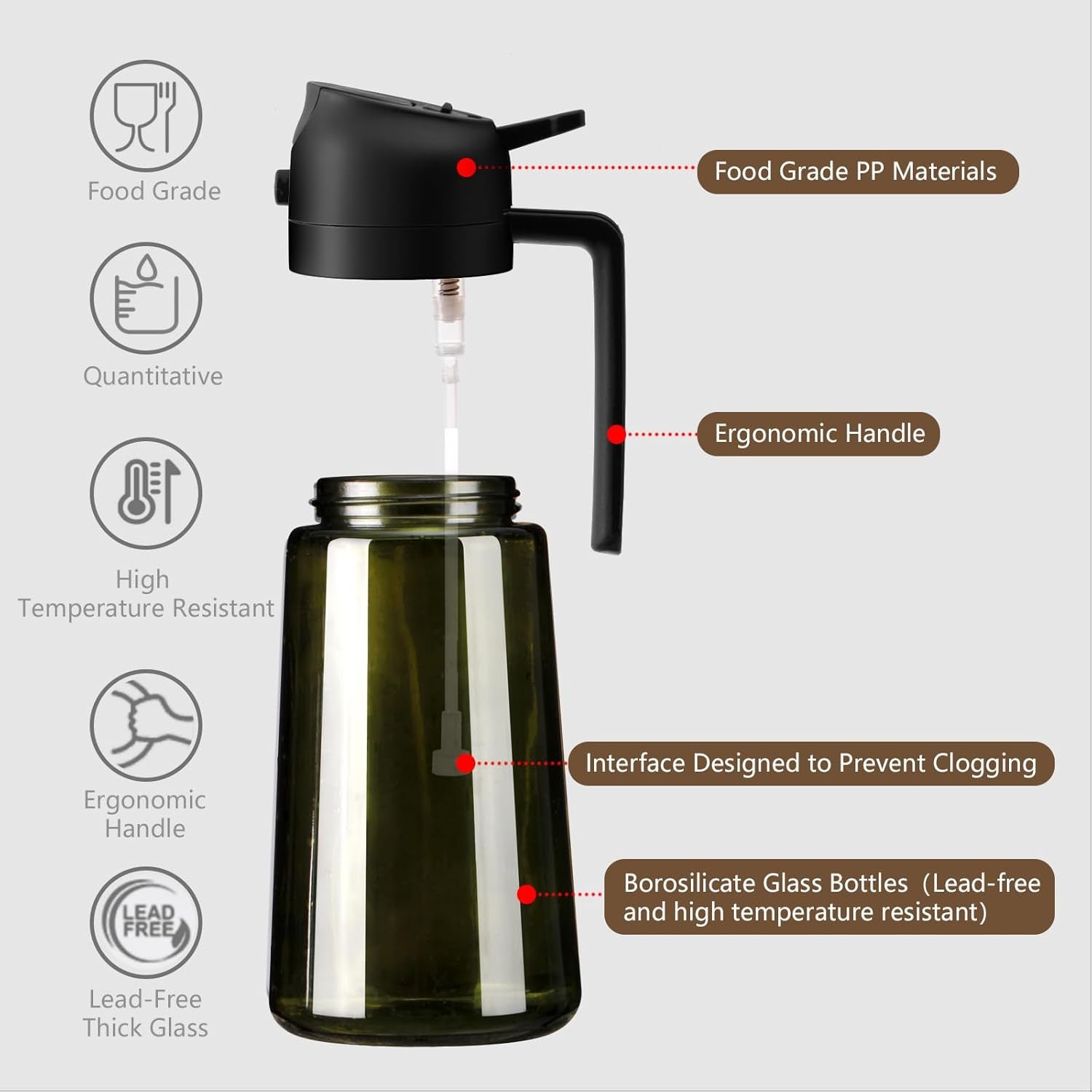 2PCS Olive Oil Dispenser and Oil Sprayer – 16Oz/470Ml Glass Light-Proof Oil Pourer for Kitchen Air Fryer, Cooking, Salad, and BBQ, with Stickers