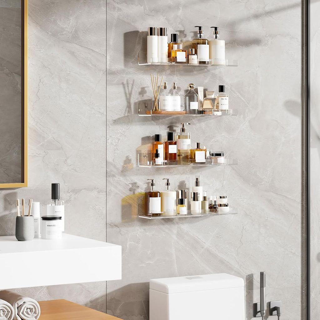 6 Pack Floating Shelves for Wall, 15" Clear Book Shelf, Acrylic Floating Wall Shelf, Display Shelves Organizer for Bathroom, Classroom, Bedroom, Living Room, Kitchen, Room Decor