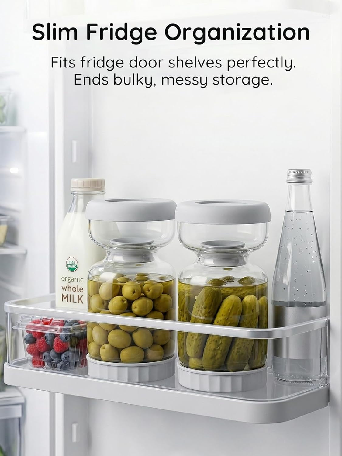 Pickle and Olive Hourglass Jar with Strainer Flip for Pickle Juice Separator from Wet and Dry, Upgrade Food-Grade ABS Lid and BPA Free Hourglass Jar for Airtight Storage