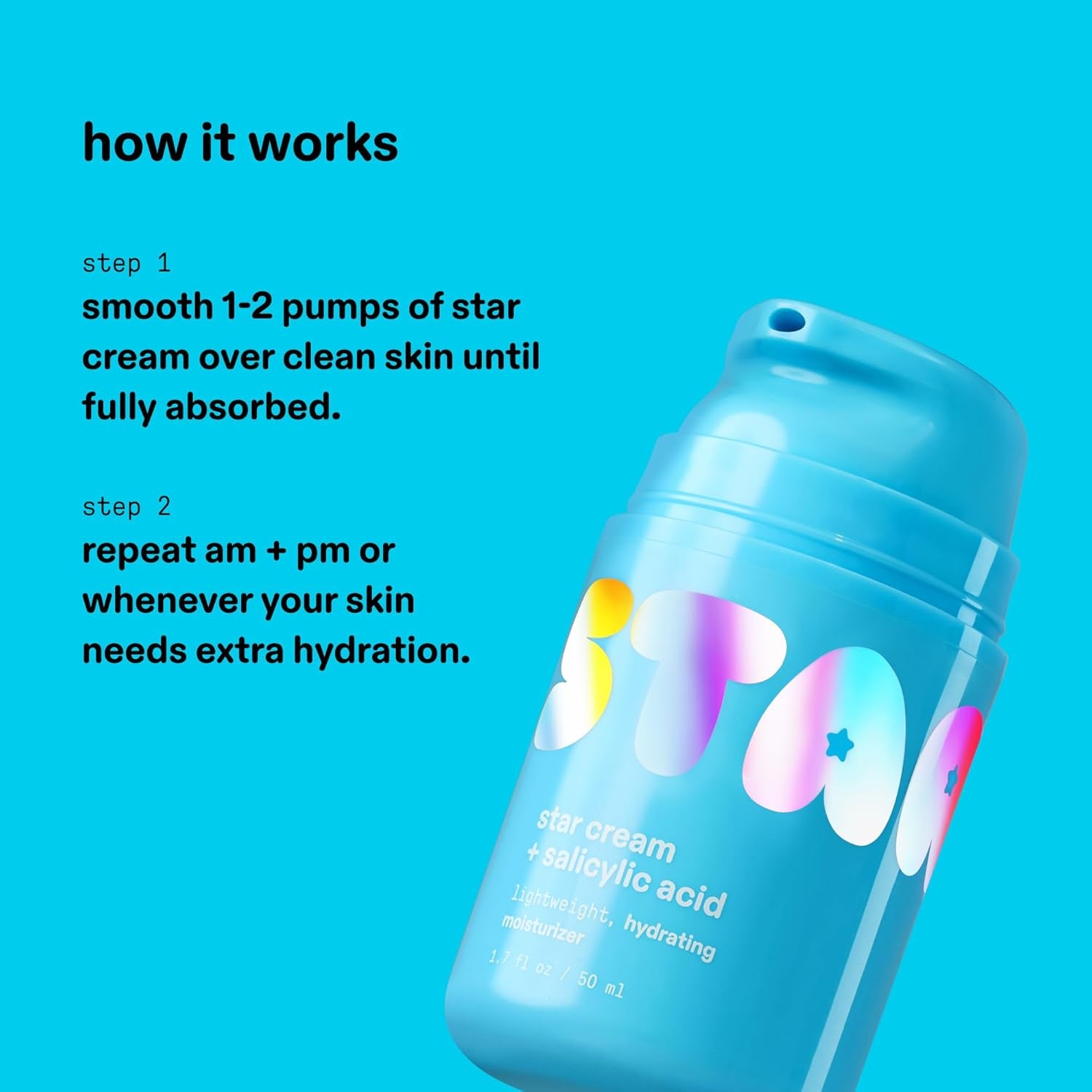 Starface Star Cream + Salicylic Acid, Lightweight, Hydrating Moisturizer, Made for Breakout-Prone and Sensitive Skin, Minimize Breakouts, Unclog Pores, Oil-Free, Fragrance Free (1.7 Fl Oz)
