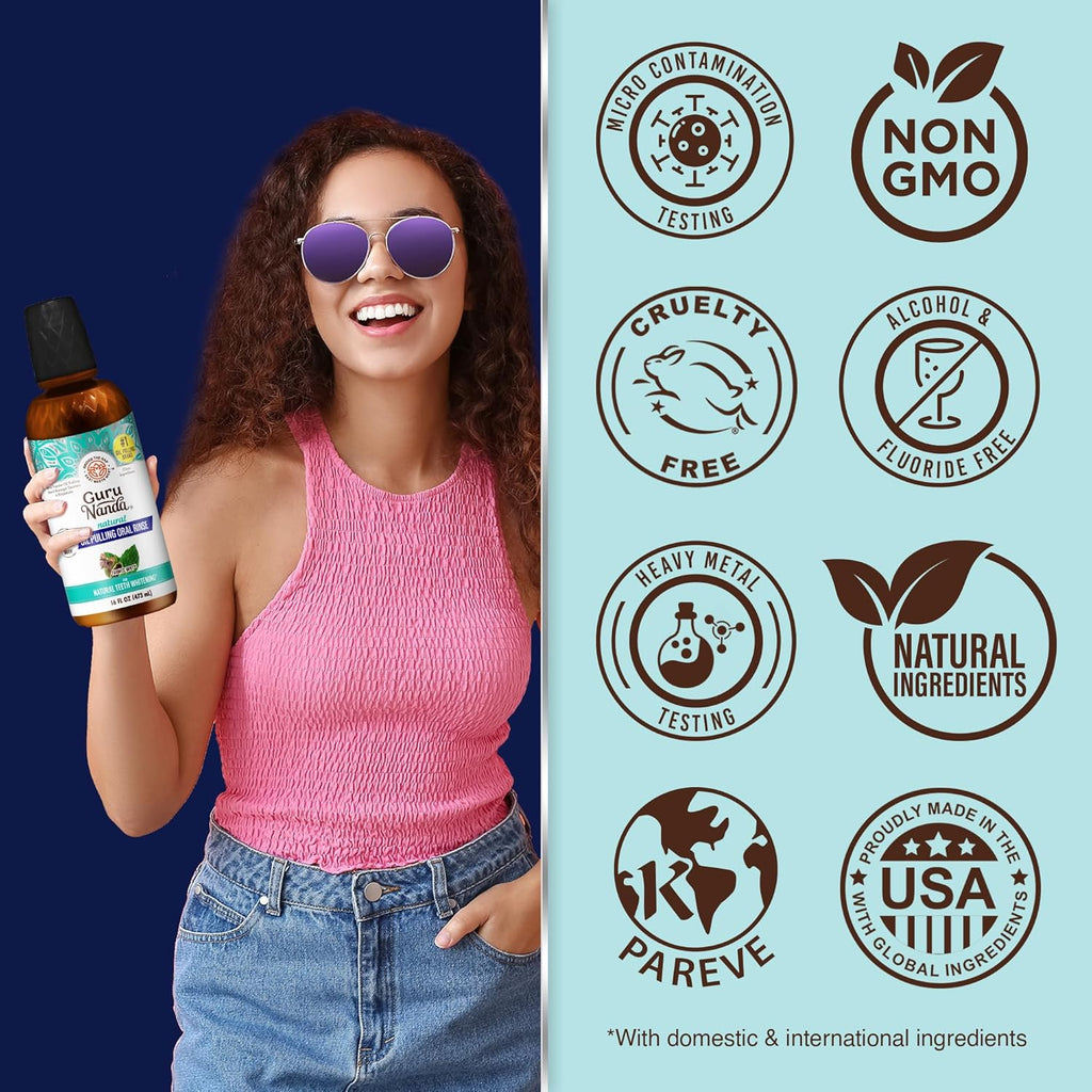 Cocomint Oil Pulling Mouthwash for Complete Oral Hygiene, 7 Essential Oils & Vitamins for Happy Teeth & Gums & Fresh Breath, Alcohol-Free, 16 Oz