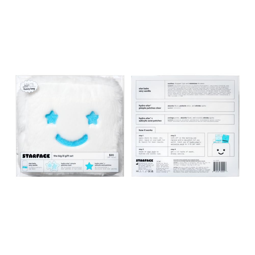 Starface Big Lil White Gift Set - Hydro-Star Pimple Patches Clear and Blue (32Ct), Very Vanilla Star Balm