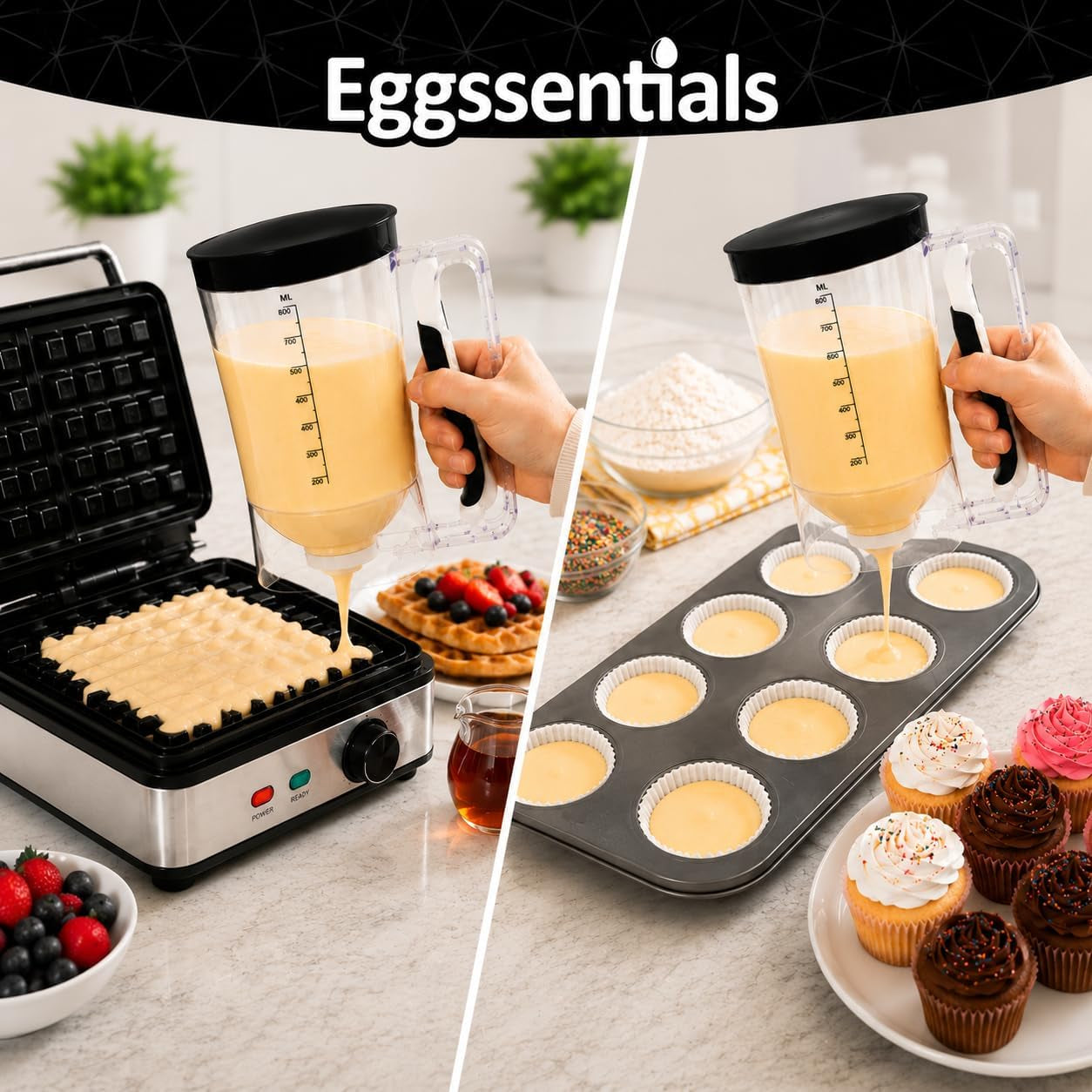 – Pancake Batter Dispenser, Batter Dispenser with Squeeze Handle Mess-Free, Cupcakes, Waffles & More – Durable, Easy-Pour Pancake Dispenser Bottle for Smooth Baking