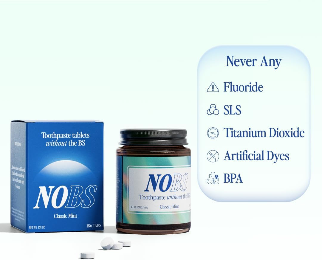 (No Bad Stuff) Toothpaste Tablets - Nano Hydroxyapatite, Fluoride & Plastic Free, Eco & Travel Friendly - Remineralize with NHA (3 Month)