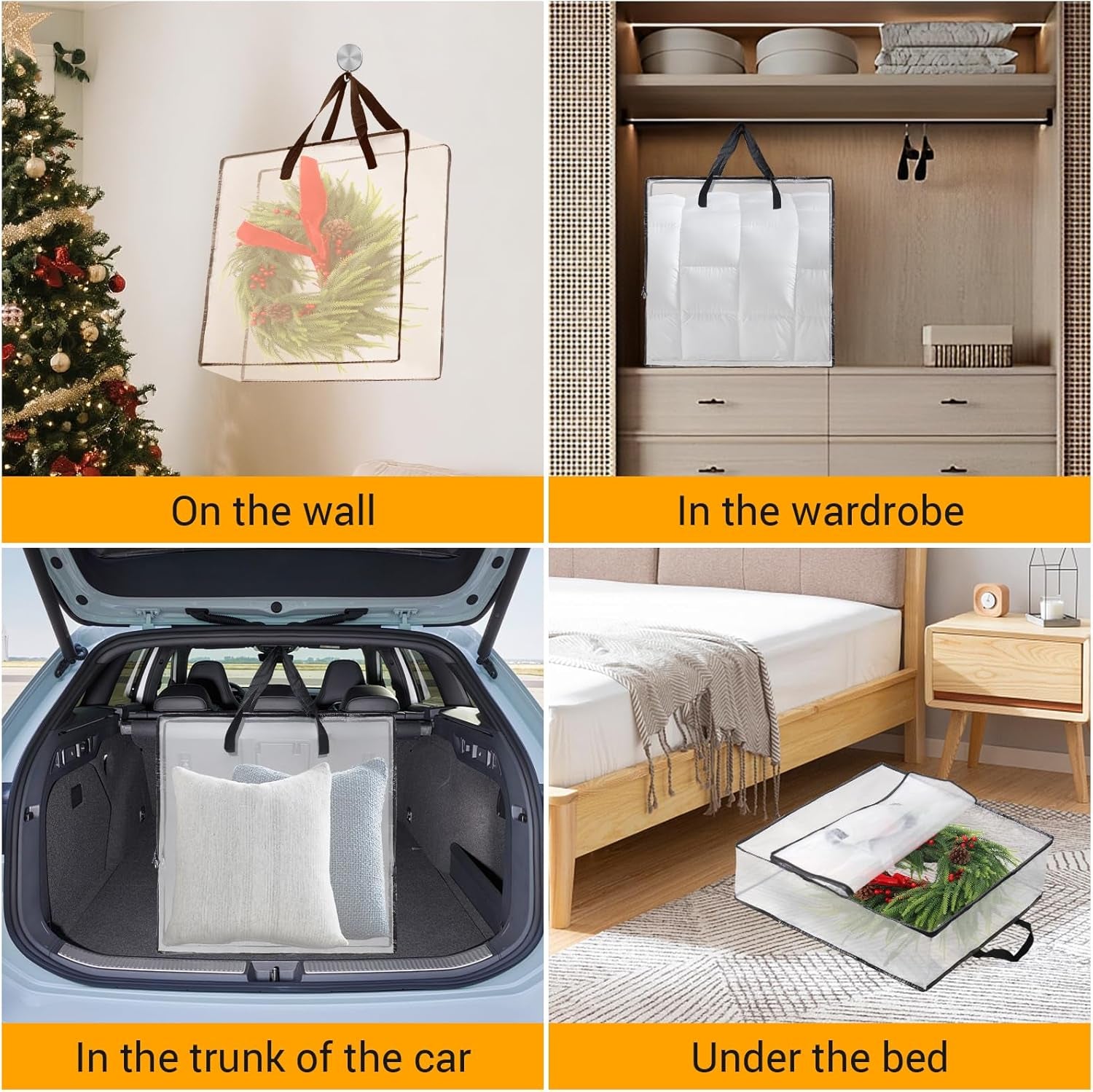 Wreath Storage Bag 5-Pack, 26 Inches 95 L Wreath Storage Container for Home Storage, Storage Bag for Spring Summer Autumn Christmas Wreath Decorations or Clothing Blanket Comforters Bed Sheets Pillows
