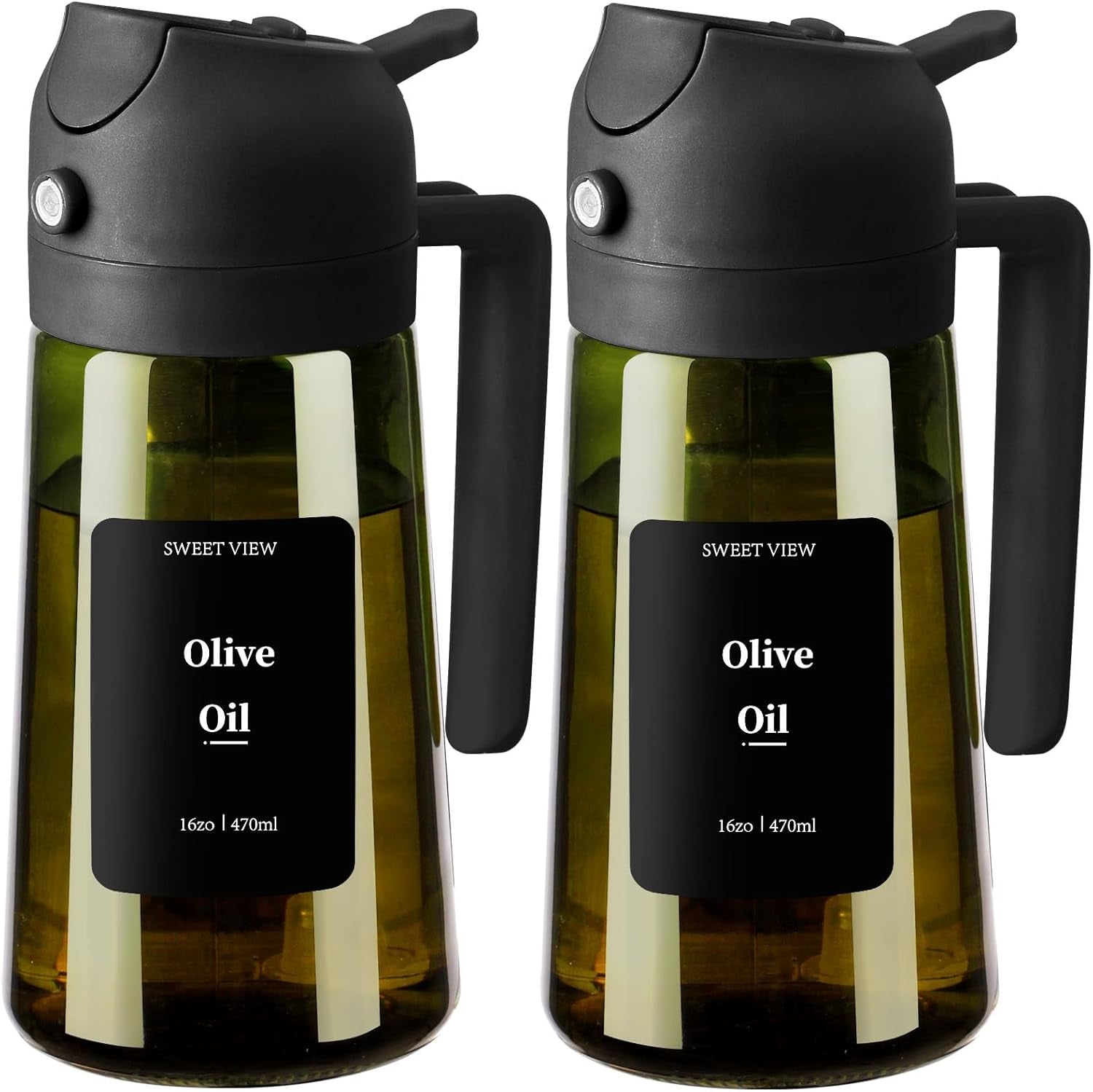 2PCS Olive Oil Dispenser and Oil Sprayer – 16Oz/470Ml Glass Light-Proof Oil Pourer for Kitchen Air Fryer, Cooking, Salad, and BBQ, with Stickers