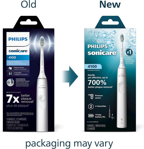 4100 Series Electric Toothbrush - Sonic Toothbrush with Advanced Sonic Technology, Pressure Sensor, Two Intensity Settings, Smartimer & Quadpacer, White, Model HX3681/23