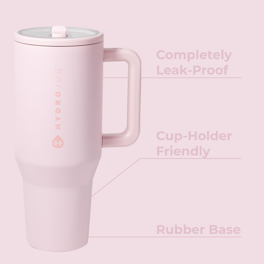 Traveler - 32 Oz Water Bottle with Handle & Flip Straw - Fits in Cup Holder, Leak Resistant Tumbler-Reusable Insulated Stainless Steel & Rubber Base - Gifts for Women & Men, Pink Sand