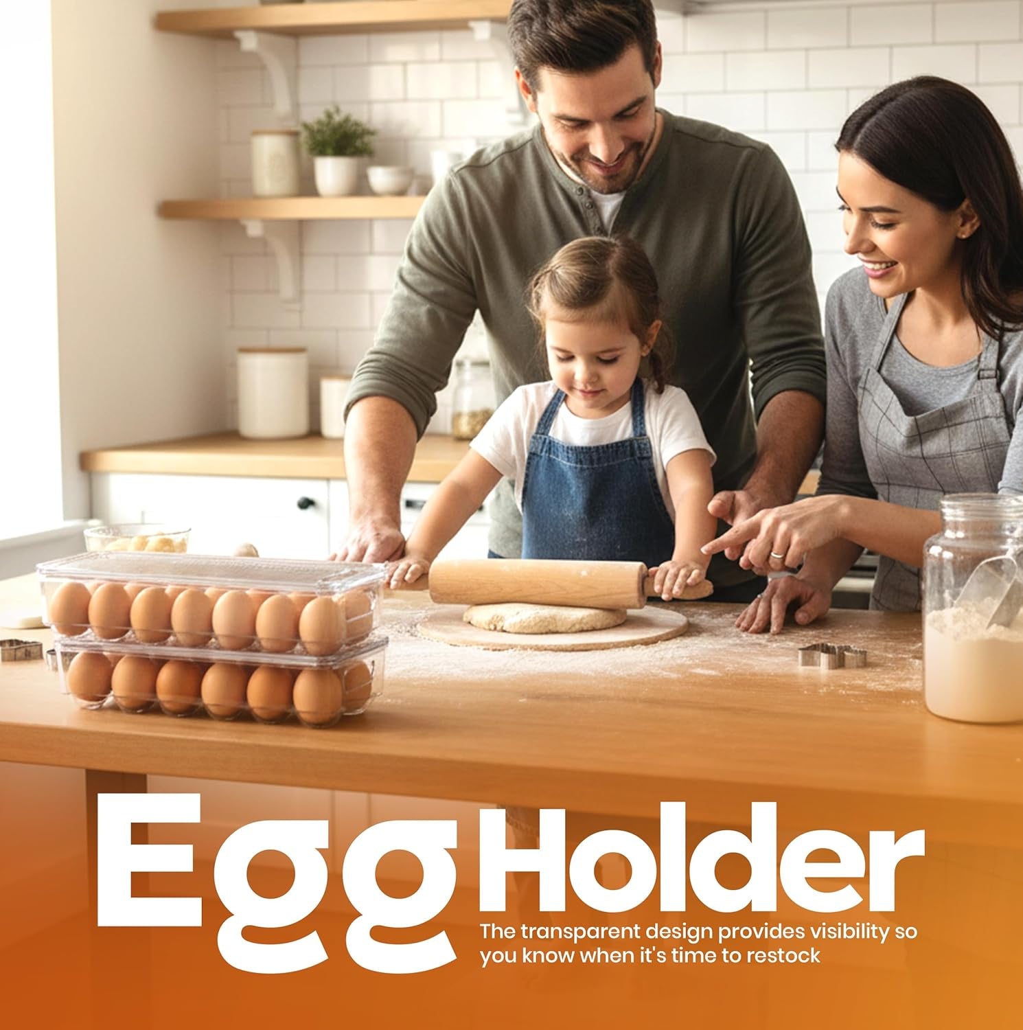 Egg Container with Lid and Handle for Refrigerator Organization- Pack of 2 - Clear Stackable Egg Holder for Kitchen or Pantry Organizers and Storage