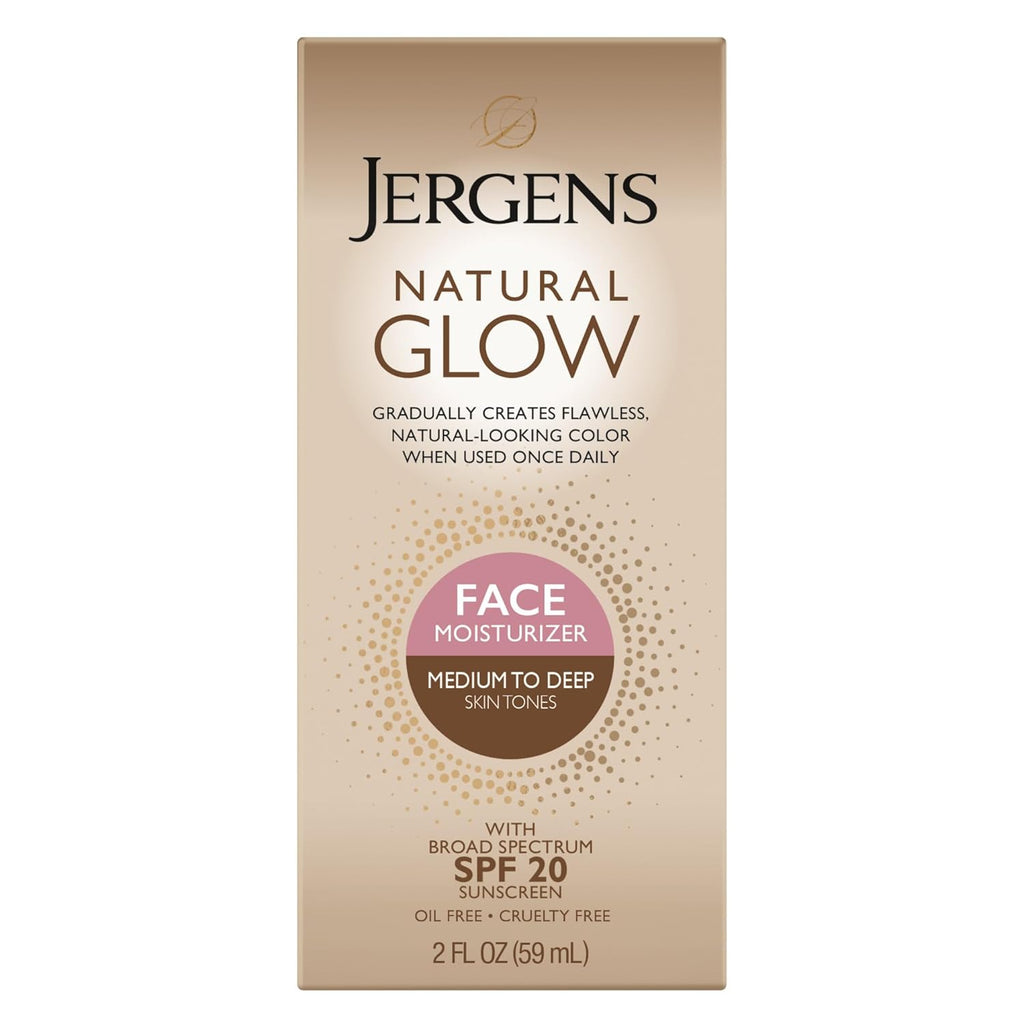 Natural Glow Self Tanner Face Moisturizer with SPF 20 Facial Sunscreen, Medium to Deep Skin Tone, Sunless Tanning, Oil Free, Broad Spectrum Protection UVA and UVB, 2 Oz (Packaging May Vary)