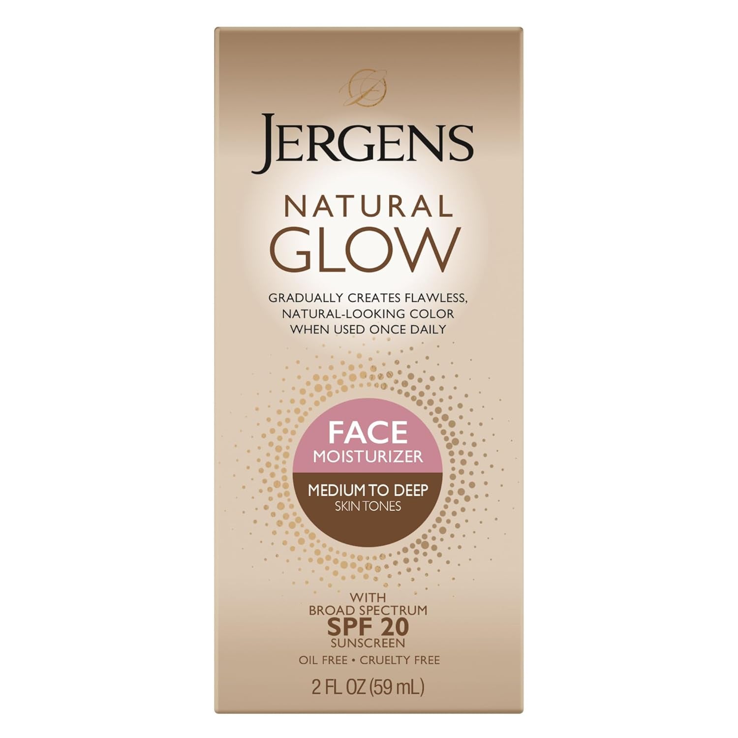 Natural Glow Self Tanner Face Moisturizer with SPF 20 Facial Sunscreen, Medium to Deep Skin Tone, Sunless Tanning, Oil Free, Broad Spectrum Protection UVA and UVB, 2 Oz (Packaging May Vary)