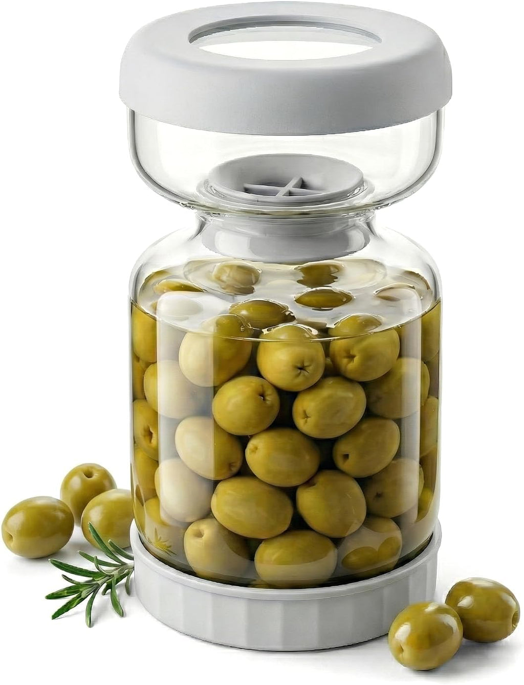 Pickle and Olive Hourglass Jar with Strainer Flip for Pickle Juice Separator from Wet and Dry, Upgrade Food-Grade ABS Lid and BPA Free Hourglass Jar for Airtight Storage